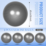 Leyndo 4 Pcs 26 Inch Yoga Exercise Ball Pilates Pregnancy Birthing Fitness Ball with Quick Pump Anti Burst for Improved Posture, Balance, Yoga, Pilates, Training (Gray)