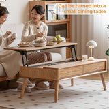 100% Solid Wood Lift Top Coffee Table for Living Room, Mid Century Modern Tables with Drawers and Large Storage, Oak Coffee Tables for Small Spaces (Oak Wood Log, 39.37" W x 21.65" D x 25.59" H)