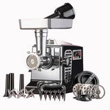 STX Turboforce II "Platinum" Heavy Duty Electric Meat Grinder & Sausage Stuffer: 6 Grinding Plates, 3 S/S Blades, 3 Sausage Tubes, Kubbe, 2 Meat Claws, Burger-Slider Patty Maker - Black