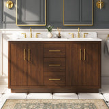 DELUXE LIVING 60 Inch Bathroom Vanity with Double Sink, Warm Elm
