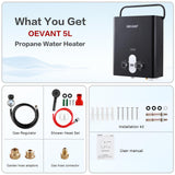 Propane Water Heater, 1.32 GPM 5L Portable Tankless Water Heater with Overheating Protection, Upgrade Screw-free Back Shell, Instant Hot Water for RV Camping, Outdoor Shower (BLACK)