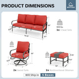 MFSTUDIO 5 Piece Metal Patio Furniture Set with Red Cushions