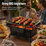 Hibachi Grill Outdoor, Portable Mini Charcoal Grill, Pre-Seasoned Cast Iron, Small Japanese Yakitori Tabletop Skillet Grill Stove for Outdoor Camping