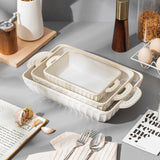 Feenmai Casserole Dish for Oven, Ceramic Baking Dishes Set, Vintage Hobnail Bakeware Sets of 3, Rectangular Baking Pan, Deep Lasagna Pan with Handle for Cake, Wedding Kitchen Gift, 13.77“/11.6"/8.85"