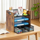 Boershun Desk Organizer - 4 Tier Desktop File Organizer with Drawer, Wooden Paper Tray Organizer, Office Desk Accessories Organizer for Papers, Mail, Notebooks, Stationery