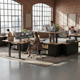 OffiGo 48" L Shaped Electric Standing Desk with Cabinet Sets, Walnut/Black