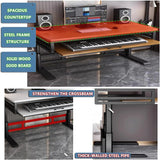 Music Studio Desk Workstation with Keyboard Tray, Office Computer Table with Organized Wiring/Keyboard Shelf Workbench Electronic Piano Midi Production (Walnut Color+Black Frame, 62IN)
