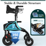 HolyHeal Walkers for Seniors, Rollator Walker with Seat and Backrest, 10" Big Wheels All Terrain, Rolling Walker Foldable Supports 350lb, Lightweight & Height Adjustable, Cane & Cup Holder, Black