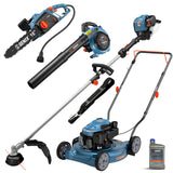SENIX 17-Inch 26.5 cc Gas Weed Wacker, 20-Inch 144 cc 4-Cycle Gas Lawn Mower, 26.5cc Gas Leaf Blower and 16" Corded Chainsaw Kit