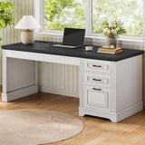 Itaar Farmhouse 55" Executive Desk, Computer Desk with Storage Drawers and Power Outlet
