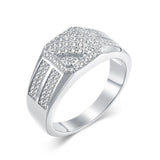 Oseew Round Cut Moissanite Rings Wedding for men Hip Hop Iced Out Luxury Men's Moissanite Ring sterling silver/ 10k 14k 18k gold square frame(white gold)