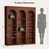 MapleGrace 71" Triple Arched Bookcase, Tall Bookshelf with Shelves, Cherry