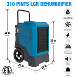 310 Pints LGR Commercial Dehumidifier with Built-In Pump and Drain Hose – Portable, Heavy-Duty Dehumidifier with Wheels MOUNTO