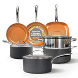 Gotham Steel 12 Pc Ceramic Cookware Set Nonstick, Ceramic Pots and Pans Set Non Stick with Steamer for Cooking, Non Toxic PFOA PFOS Free, Ergonomic Stay Cool Handles, Oven & Dishwasher Safe, Copper