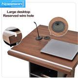 Portable Podium Stand Mobile Lectern with Locking Wheels and Adjustable Microphone Stand