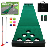 Crestgolf Mat Game Set Green Mat, Putting with 2 Adjustable Putters, 6 Golf Balls,12 Golf Hole Covers for Indoor&Outdoor Short Game Office Party Backyard Use