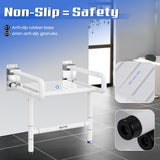 NEWTRY Upgraded 21” Folding Shower Seat Wall Mounted, 660lb Fold Down Shower Seat with Support Armrests & footrest, Foldable Shower Chair for Home Care Seniors Disabled, for Bathroom Inside Shower