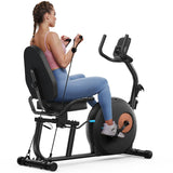 MERACH Recumbent Exercise Bike for Home, Self Powered Stationary Bike for Seniors Adults with 16-Level Automatic Resistance Adjustment, Resistance Bands