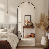 ZHUNFA 64x22 Arched Full Length Mirror Black,Oversized Floor Standing Mirror with Rust-Resistant Aluminum Frame & Anti-Tilt Base, Modern Arched-Top Design for Bedroom, Living Room, Entryway.