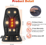 SLOTHMORE Vibration Back Massager for Chair with Heat, Chair Massager Pad with 8 Vibration, Seat Cushion for Seniors, Office Workers & Family, Fatigue & Pain Relief in Office, Home & Travel