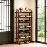 MKSDJIW 7-Tier Shoe Rack, 14 Pairs of Shoes, Made of Solid Wood, Tall Shoe Shelf with Removable Shelves, Suitable for Corners, Entryways, Wardrobes, and Doorways, (Walnut)
