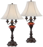 Barnes and Ivy Rhys 34" Tall Large Traditional End 3-Way Table Lamps Set of 2 Bronze Finish Metal Tortoise Shell Glass Off-White Shade Living Room Bedroom Bedside Nightstand House Office Home