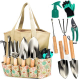 Gardening Tools Garden Tool Set, Stainless Steel Heavy Duty with Non-Slip Grip, Storage Tote Bag, Outdoor Hand Tools