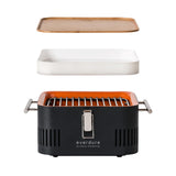 Everdure CUBE Portable Charcoal Grill, Tabletop BBQ, Perfect Tailgate, Beach, Patio, or Camping Grill, Lightweight & Compact Small Grill with Preparation Board & Food Storage Tray, Graphite