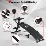 Goplus Adjustable Decline Sit Up Bench for Exercise, Foldable Curved Slant Bench with Speed Ball, Pump & 2 Resistance Bands, Heavy Duty Metal Frame, Full Body Ab Workout Equipment for Home Gym, Black Goplus