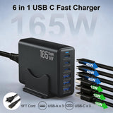 Newdarren 165W Charging Station, 6 Port Desktop Charger, 3 Ports 40W Black