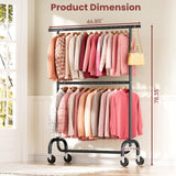 LZNIOZ Heavy Duty Clothes Rack, 78.35" Rolling Clothing Rack for Hanging Clothes with Lockable Wheels, 6-Level Adjustable Double Rod Garment Rack for Bedroom, Laundry, Clothing Store, Black