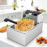 Deep Fryer with Basket 10L/12.7QT 1700W Electric Deep Fryers 0.7mm Thickened Stainless Steel Countertop Oil Fryer Large Capacity for Home and Commercial Use with Temperature Limiter (6L)