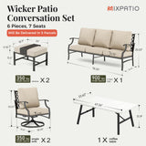 MIXPATIO 6-Piece Patio Conversation Set, Swivel Chairs, Coffee Table, Beige