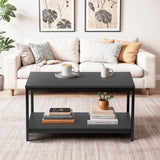ZenStyle Industrial Coffee Table with Storage Shelf for Living Room, Wood Look Accent Furniture with Vintage Wooden Board Stable Metal Frame Cocktail Table 2-Tier Tea Table (Black, 31.5in)