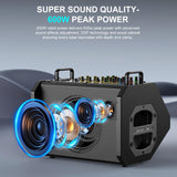 200W High-Power Karaoke Machine with 5-Channel Mixer, Premium Voice Amplifier/PA System, Portable Bluetooth Speakers with 2 Wireless Mics for Busking, Party, Outdoor, Classroom, Singing, Guitar Amp