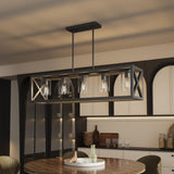 Espird Farmhouse Dining Room Light Fixture - 5 Light Matte Black Rectangle Light Fixture with Adjustable Height & Thickened Metal Dining Table Fixture Chandeliers for Dining Room&Kitchen Island