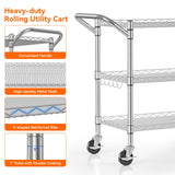 NTE 3 Tier Heavy Duty Rolling Utility Cart on Wheels, 990Lbs Capacity Rolling Wire Cart, Kitchen Carts on Wheels, NSF Commercial Metal Serving Cart with Handle and Shelf Liners for Kitchen, Restaurant