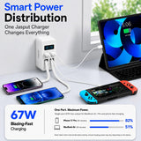 Jasput 67W Retractable USB C Wall Charger, 4-in-1 GaN Charger Block with 3.3ft Built-in Dual USB C, LED Display, Foldable Travel Adapter for MacBook, iPhone, iPad, Galaxy