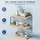 MOMOVOKA Swamp Cooler, 3 IN 1 Evaporative Air Cooler with 2 Gal Water Tank, 4 Ice Packs, 8H,3 Speeds, 4 Modes, Windowless Portable Air Conditioners for BedroomTimer (white&black) (white&black)