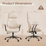 HOOOWOOO Faux Suede Leather Home Office Chair,MCM Modern Ergonomic Task Work Chair,Computer Desk Chair with Cushion Seat Lumbar Support Reclining High Back for Long Hours(Beige)