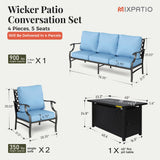 MIXPATIO 4-Piece Metal Patio Conversation Set, Fire Pit Table, 50,000 BTU