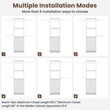 HOMPUS Closet Organizer System with 3 Drawers, 80'' Closet Organizers and Storage, 4-9Ft Adjustable Wall-Mounted Wardrobe System, Walk-in Wardrobe Closet Rack with 4 Hanging Rods for Bedroom, White