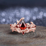 Kite Cut Garnet engagement ring sets Wedding Ring Set(Garnet)
