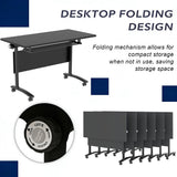 Folding Conference Table with Wheels, Mobile Modular Rolling Training Desk for School Classroom Office Meeting Library, Black 47.2 Inch