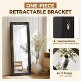 ABSWHLM Full Length Mirror 58"x22" - Beveled Edge Rustic Black Dressing Mirror, Solid Wood Frame, Wall Mounted or Leaning for Bedroom, Entryway, Living Room