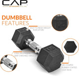 CAP 100 LB Rubber Coated Hex Dumbbell Hand Weight Set with Vertical Storage Rack | Black