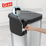 Large Metal Kitchen Garbage Bin with Soft Close Lid, Foot Pedal and Waste Bag Roll Holder, 20 Gallon