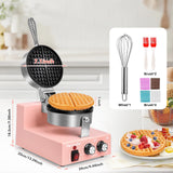Popfoodex Commercial Waffle Maker for Restaurant, 110V Electric Waffle Maker w/Non-stick and 122–572°F Adjustable Temp, 1200W Profession Waffle Iron, Pink