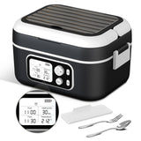 EDCREATY Electric Heated Lunch Box, 1.5L - 6.3 Cups 100W Rechargeable Smart Self-Heating Food Warmer with Removable Divider, Spoon, Fork, BPA Free, Portable Lunchbox for Car Travel Office Black
