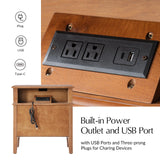 HULALA HOME 30 Inches Side Table with Charging Station, Set of 2, Teak